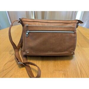 Brown Relic Fossil Crossbody Purse with Silver Zippers Vegan Leather Clean!!